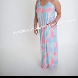Shirley and Stone Plus Size Tie Dye Dress 3X Pockets Adjustable Spaghetti Straps